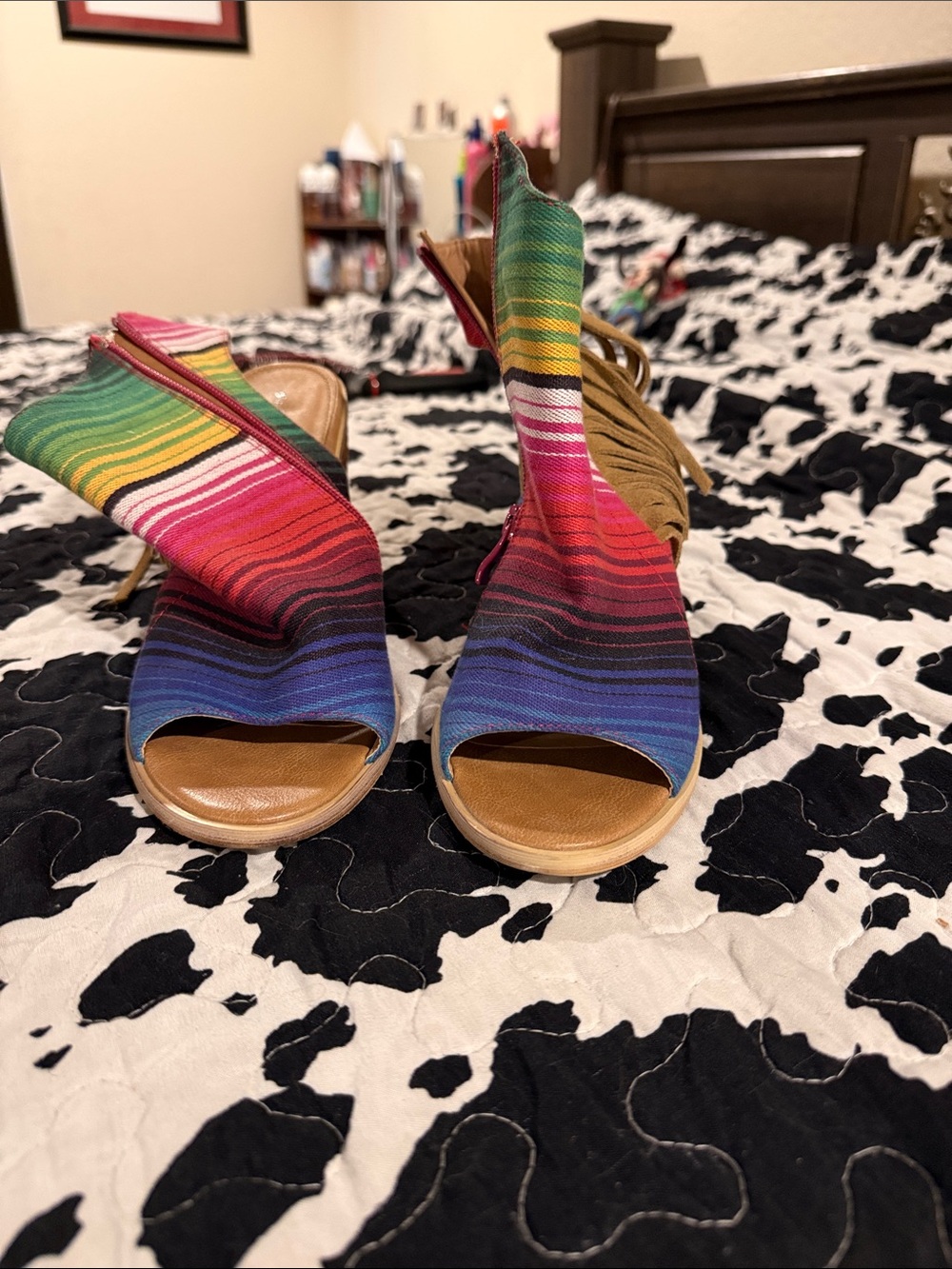Very Volatile Multicolor Striped Open-Toe Heels